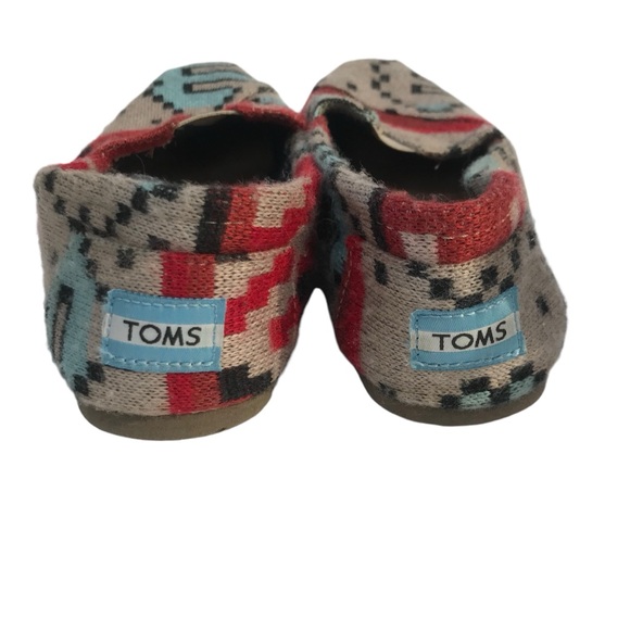 Tom's size 6 Gray Knit Sweater Ethnic Native Navajo Print Shoes Slip On Flats - Picture 5 of 7